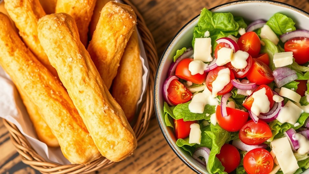 warm breadsticks and crisp salad